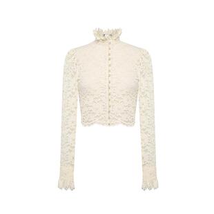 Maison Wester夏季女士流行千金浪漫法式半高领微透蕾丝遮阳上衣