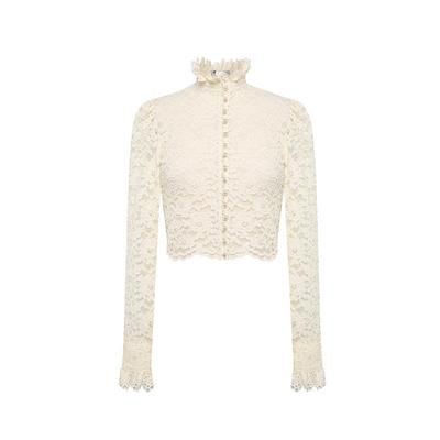 Maison Wester夏季女士流行千金浪漫法式半高领微透蕾丝遮阳上衣