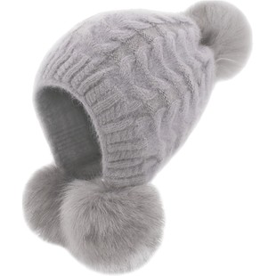 女士帽子冬季减龄三毛球保暖帽韩版甜美可爱加厚护耳针织毛线帽冬