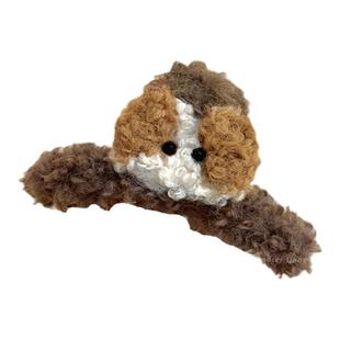 毛毛可爱小狗发夹秋冬毛绒抓夹女2025新款鲨鱼夹发量多后脑勺头饰