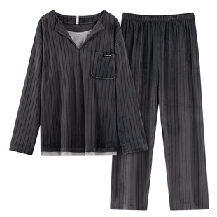 芬腾可安男士睡衣男款冬季海岛绒2026新款加厚大码黑家居服秋冬天