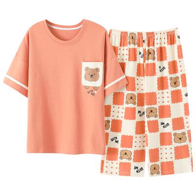 南极人夏季纯棉短袖七分裤睡衣女
