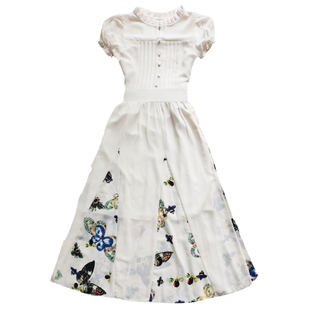 新款显瘦短袖甜美花色裙子过膝雪纺连衣裙女装夏季修身气质长裙仙