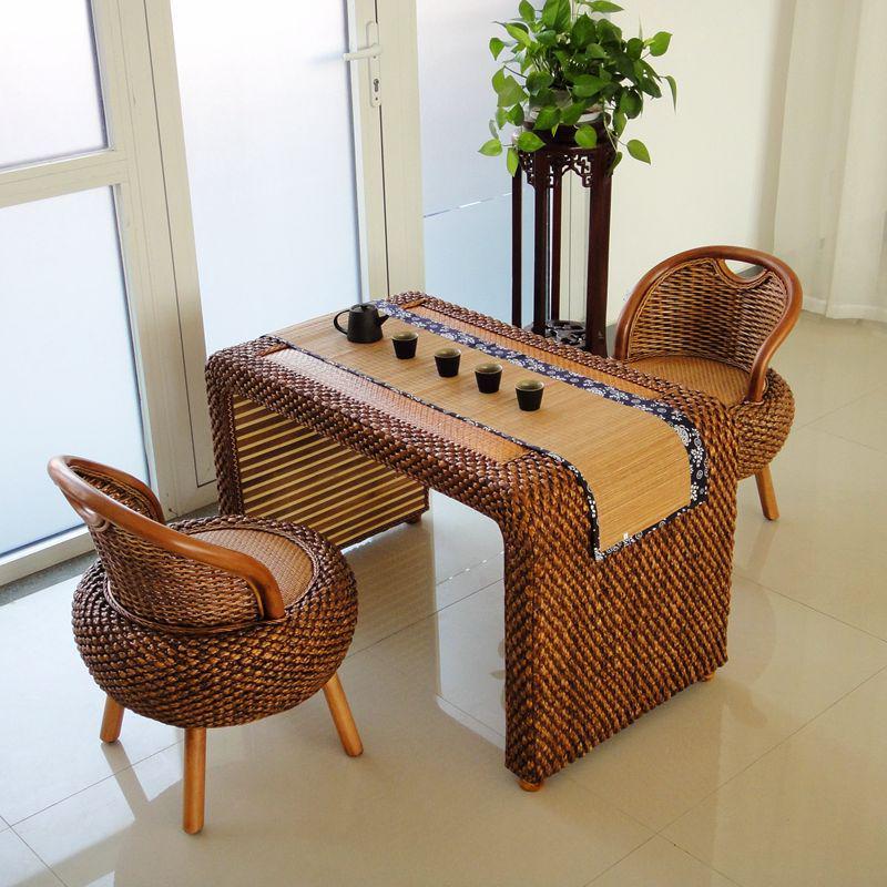 藤编阳台桌椅长方形复古榻榻米茶几小桌子实木客厅休闲茶桌简约型