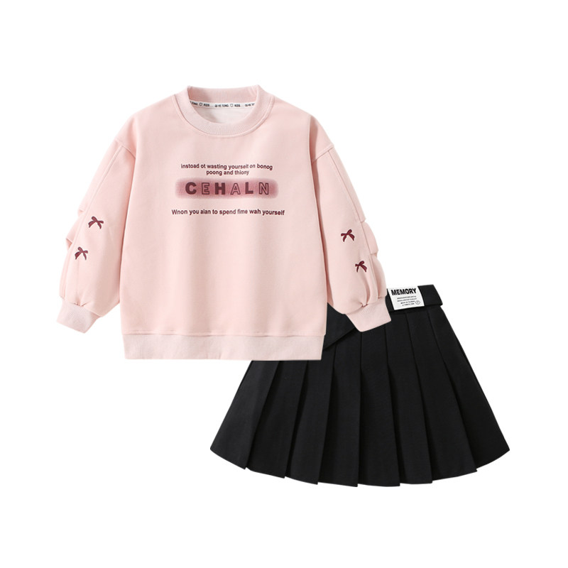 sesameclub女童卫衣百褶裙套装