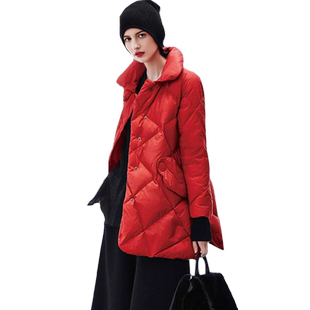 帝柔红色羽绒服中长款修身冬季零压轻薄宽松大码时尚洋气质外套潮
