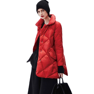 帝柔红色轻便保暖外套大码羽绒服