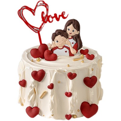 520情人节软胶男女朋友蛋糕装饰