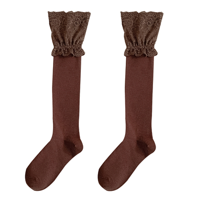 美拉德咖色小腿袜子女白色堆堆袜