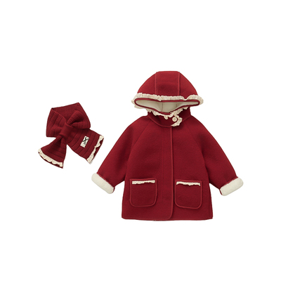 女童加绒呢子大衣秋冬装加厚外套