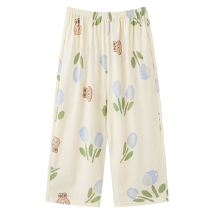 芬腾可安夏季睡裤女纯棉七分裤薄款中裤居家裤宽松夏天7分家居裤