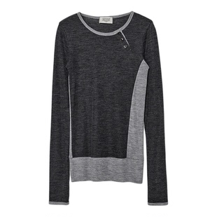 UN MUTE25FW 澳洲进口美丽诺羊毛斜门襟撞色条纹设计亨利领羊毛衫