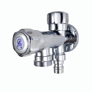 蓝龙一进二出双头两用洗衣机水龙头三通角阀全自动4/6分口