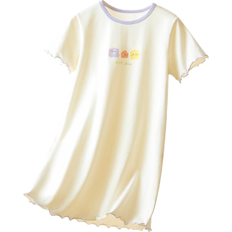 红豆女童睡裙纯棉家居服儿童中大童简约透气柔软睡衣春夏薄连衣裙