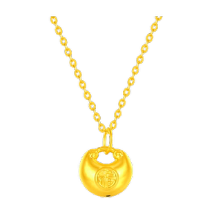 梦金园小胖福黄金吊坠福字小金坨足金挂坠5D硬金DIY转运珠送女友