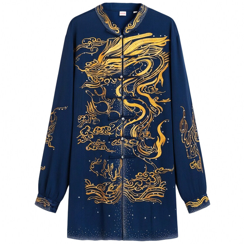 恋太极龙纹刺绣太极服男女款亮钻长袖表演比赛服藏蓝色练功服国风