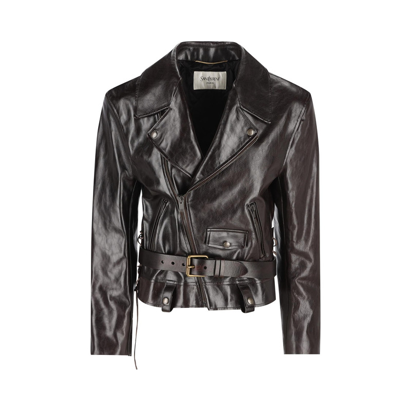 SAINT LAURENT 圣罗兰YSL 女士棕机车皮衣 26早春新款 意大利代购