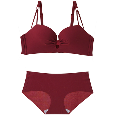 无痕小胸聚拢内衣内裤一套夏薄款