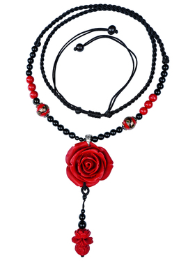 珠花蝶度复古红色玫瑰长款项链
