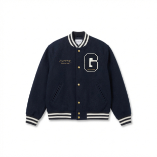 GOODLIVEABLE美式羊绒毛呢万针刺绣棒球服男重磅秋冬保暖夹棉外套