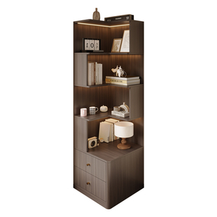 新中式复古卧室床头柜书架一体置物架小户型转角书柜定制沙发边柜