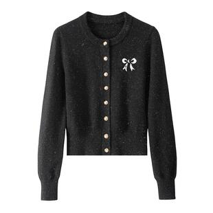 BANANA BABY2025年冬新款蝴蝶结针织开衫女法式小个子设计感毛衫