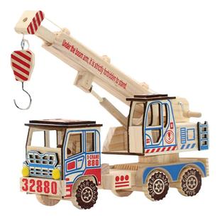 儿童仿真模型车玩具木制摩托车边三轮拖拉机航母军车起重机工艺品