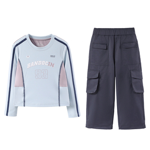半度闲女童运动套装2025新款长袖T恤洋气儿童春秋时髦户外两件套