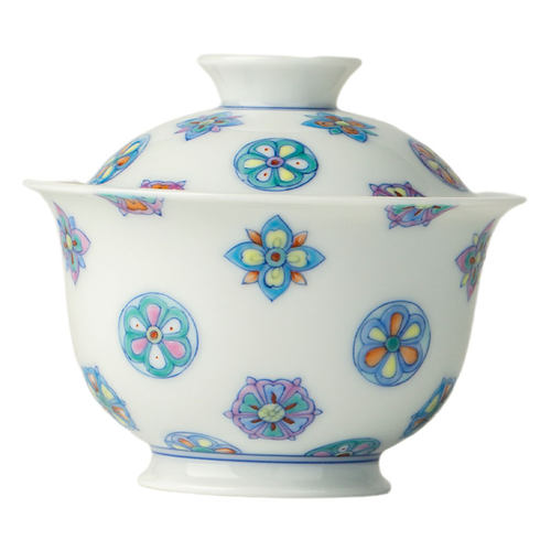 三勤堂斗彩皮球花盖碗手绘景德镇陶瓷二才泡茶碗高档釉下功夫茶具