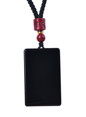 天然黑曜石平安无事牌吊坠刻字男女无字牌钥匙扣挂件项链补水饰品