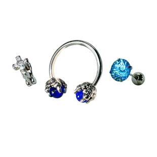 二十二丁目 超闪蓝色锆石耳钉钛钢龙爪马蹄环十字架水滴耳圈耳环