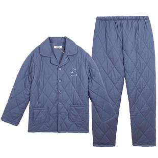 美标冬季三层加厚保暖男士新款纯棉梭织夹棉睡衣套装全棉家居服