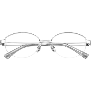 高智感老钱风半框眼镜近视女度数可配椭圆格雷系银色素颜显白神器