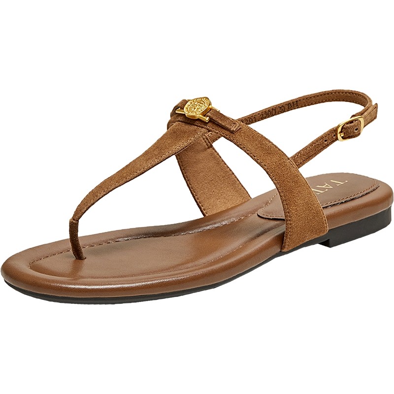 【好物体验专享】TATA他她一字带平底人字拖鞋女休闲绑带凉鞋夏季