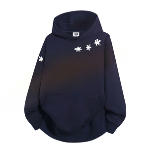 STA旗舰店美式潮牌连帽卫衣男女秋冬季复古高街黑色加绒外套帽衫