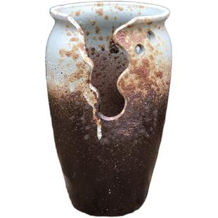 手工粗陶高切口多肉老桩花盆紫乐多肉植物盆紫砂陶罐缺口陶瓷玉坠