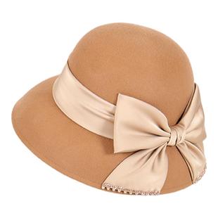 MAO品帽堂 赫本风羊毛呢渔夫帽女秋冬高档蝴蝶结出行法式优雅礼帽