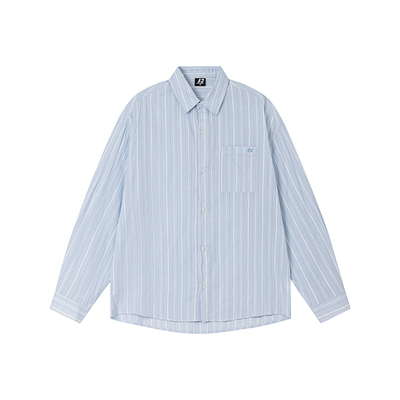 FORNINES刺绣条纹蓝色长袖衬衫男女潮牌上衣春季cleanfit休闲外套