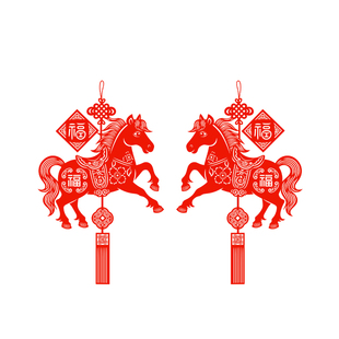 马年窗花马上有福剪纸12生肖马静电贴纸中国结2026新年玻璃窗贴