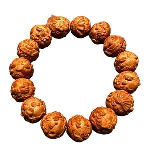 荷叶财神爷猴头手串高端真品文玩男士手链男款雕刻正圆橄榄核精雕