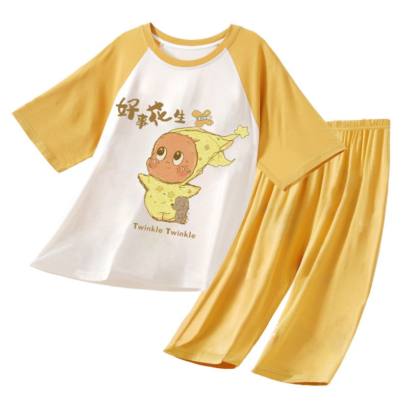 母女夏季莫代尔七分裤甜美家居服