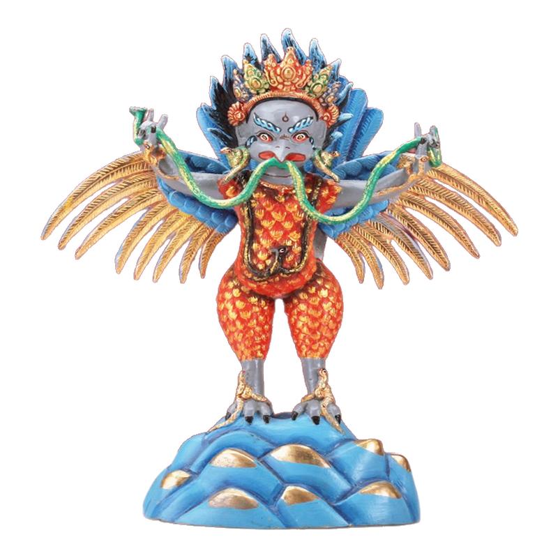 藏式铜彩绘大鹏鸟金翅鸟雕塑摆件