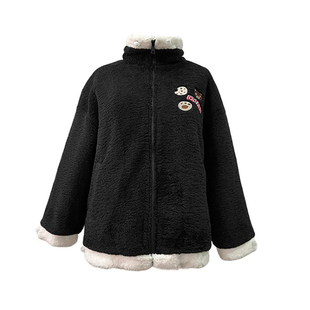 大码女装胖mm黑色羊羔毛外套女冬季学生加厚保暖显瘦拼色棉服上衣