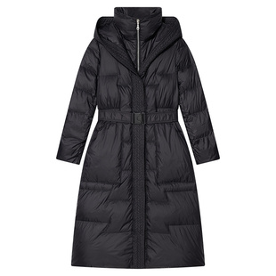 Goodland美地女装2024年冬季新款保暖白鸭绒收腰连帽羽绒服长款