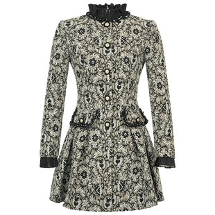 小香风连衣裙女黑色设计感小众提花加厚小个子短款收腰a字裙礼服