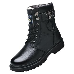冬季加绒棉皮鞋男高帮机车马丁靴防滑加厚保暖雪地靴青年高筒男靴