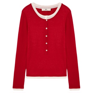 【时髦松弛】HPLY荷比俪2026春新款绵羊毛亨利领假两件式羊毛衫