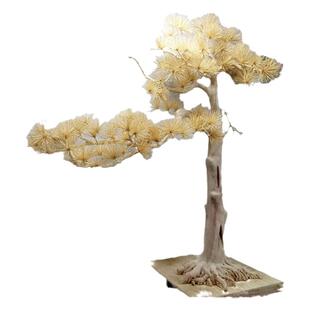 新中式仿真实木迎客松摆件酒店大堂餐厅装饰落地大型崖柏假树松树