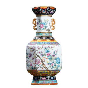 钟家窑景德镇陶瓷器花瓶珐琅彩双耳瓷瓶轻奢高档家居客厅装饰摆件