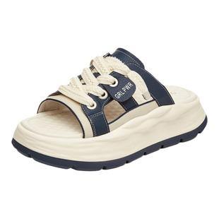 达芙妮厚底拖鞋女夏季外穿2026新款网红超火凉拖时尚真皮沙滩凉鞋